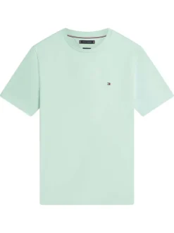 T-shirt en coton vert d'eau à coupe droite pourvu de manches courtes