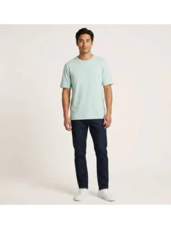 T-shirt en coton vert d'eau à coupe droite pourvu d'un col rond lisse