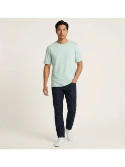 T-shirt en coton vert d'eau à coupe droite pourvu d'un col rond lisse