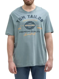 T-shirt en coton vert d'eau imprimé orange avec coupe regular et col rond