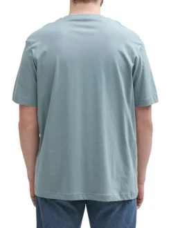 T-shirt en coton vert d'eau imprimé orange avec coupe regular et col rond