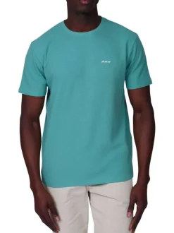 T-shirt en coton vert d'eau uni avec une coupe droite et un col rond