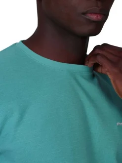 T-shirt en coton vert d'eau uni avec une coupe droite et un col rond