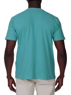 T-shirt en coton vert d'eau uni avec une coupe droite et un col rond