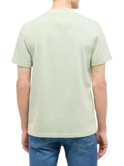T-shirt en coton vert d'eau uni avec une coupe droite et un col rond