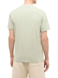 T-shirt en coton vert d'eau uni avec une coupe droite et un col rond