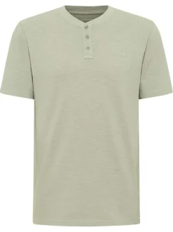 T-shirt en coton vert d'eau uni avec une coupe droite et un col tunisien