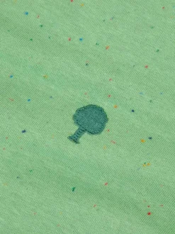 T-shirt en coton vert effet moucheté avec une coupe droite et un col rond