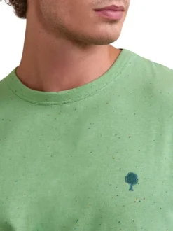 T-shirt en coton vert effet moucheté avec une coupe droite et un col rond