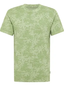 T-shirt en coton vert à imprimé all-over palmiers et à col rond
