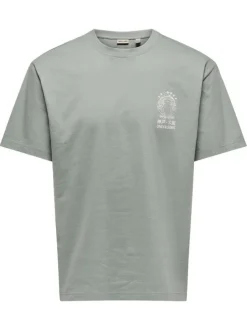 T-shirt en coton vert à imprimé avec une coupe droite et un col rond