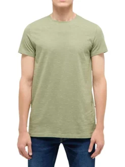 T-shirt en coton vert à motifs moucheté avec une coupe droite et un col rond