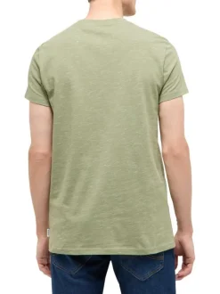 T-shirt en coton vert à motifs moucheté avec une coupe droite et un col rond