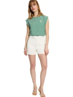 T-shirt en coton vert à rayures pourvu d'une coupe droite et d'un col rond