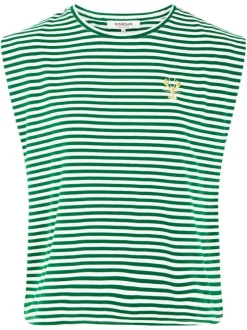 T-shirt en coton vert à rayures pourvu d'une coupe droite et d'un col rond