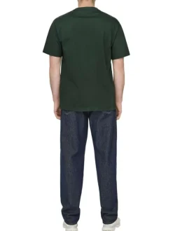 T-shirt en coton vert sapin uni à coupe droite avec un col rond