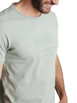 T-shirt en coton vert sauge uni avec le logo imprimé ton sur ton et un col rond