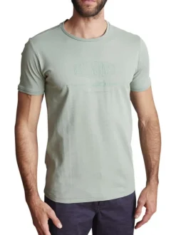 T-shirt en coton vert sauge uni avec le logo imprimé ton sur ton et un col rond