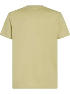 T-shirt en coton vert tilleul uni avec un col rond et un petit patch écru