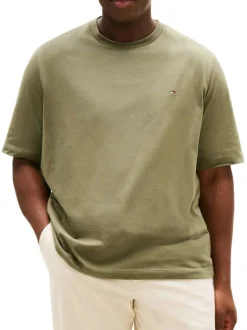T-shirt en coton vert uni avec une coupe droite et un col rond