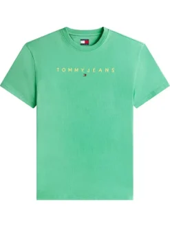 T-shirt en coton vert uni avec une coupe droite et un col rond