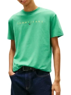 T-shirt en coton vert uni avec une coupe droite et un col rond