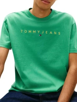 T-shirt en coton vert uni avec une coupe droite et un col rond