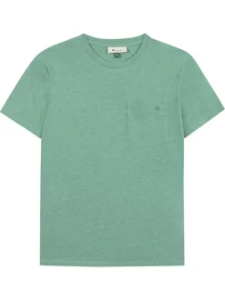 T-shirt en coton vert uni avec une coupe droite et un col rond