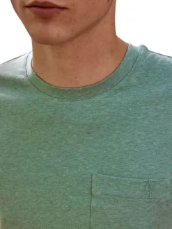 T-shirt en coton vert uni avec une coupe droite et un col rond