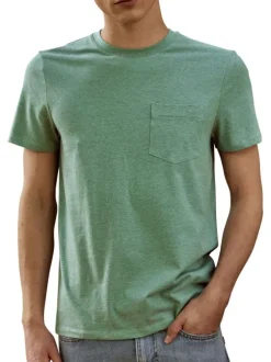 T-shirt en coton vert uni avec une coupe droite et un col rond