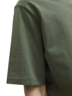 T-shirt en coton vert uni avec une coupe droite et un col rond
