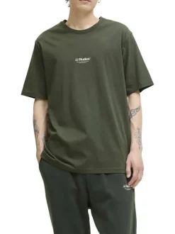 T-shirt en coton vert uni avec une coupe droite et un col rond