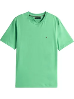 T-shirt en coton vert uni à col rond avec le logo brodé en petit