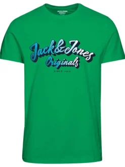 T-shirt en coton vert uni coupe droite avec col rond et surpiqûres ton sur ton