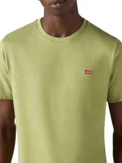 T-shirt en coton vert uni à coupe droite avec le logo brodé à la poitrine