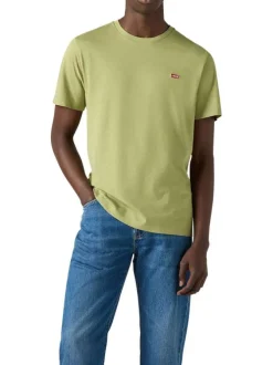 T-shirt en coton vert uni à coupe droite avec le logo brodé à la poitrine
