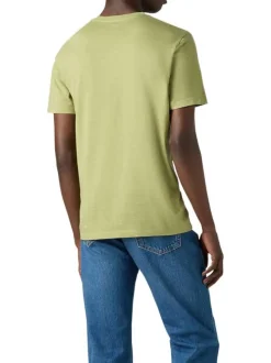 T-shirt en coton vert uni à coupe droite avec le logo brodé à la poitrine