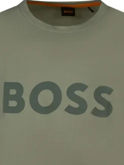 T-shirt en coton vert uni à coupe droite et imprimé nom de la marque