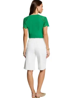 T-shirt en coton vert uni pourvu d'une coupe droite et d'un col en V