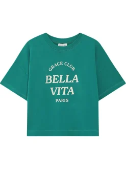 T-shirt en coton vert uni pourvu d'une coupe large et d'un col rond