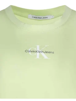 T-shirt en coton vert uni slim avec logo à col rond côtelé et à manches courtes