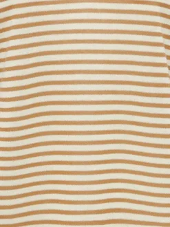 T-shirt en lin beige à rayures horizontales avec coupe droite et col v