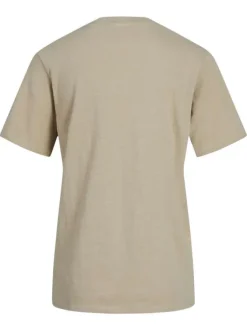 T-shirt en lin et coton beige uni avec une coupe droite et un col rond