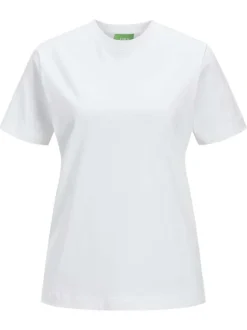 T-shirt en lin et coton blanc uni avec une coupe droite et un col rond