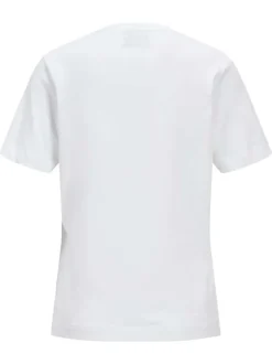T-shirt en lin et coton blanc uni avec une coupe droite et un col rond