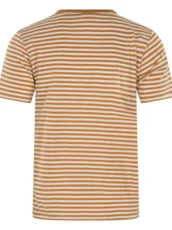 T-shirt en lin et coton orange rayé avec une coupe droite et un col rond