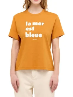 T-shirt Floris en coton orange à imprimé texte, coupe droite et à col rond