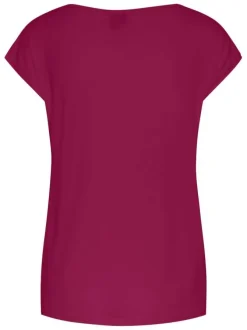 T-shirt fuchsia uni avec un col v et des manches très courtes
