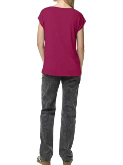 T-shirt fuchsia uni avec un col v et des manches très courtes