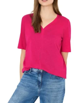 T-shirt fuchsia uni pourvu de manches courtes et d'une coupe droite